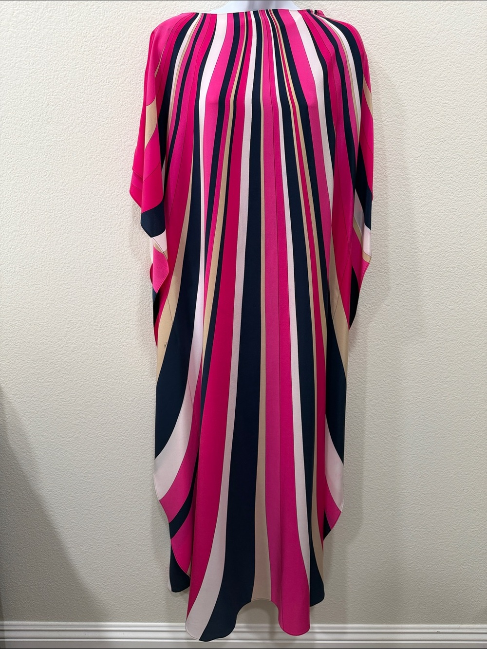 Trina Turk Fuchsia Navy Cream Stripe JALANI MAXI CAFTAN peddle pink